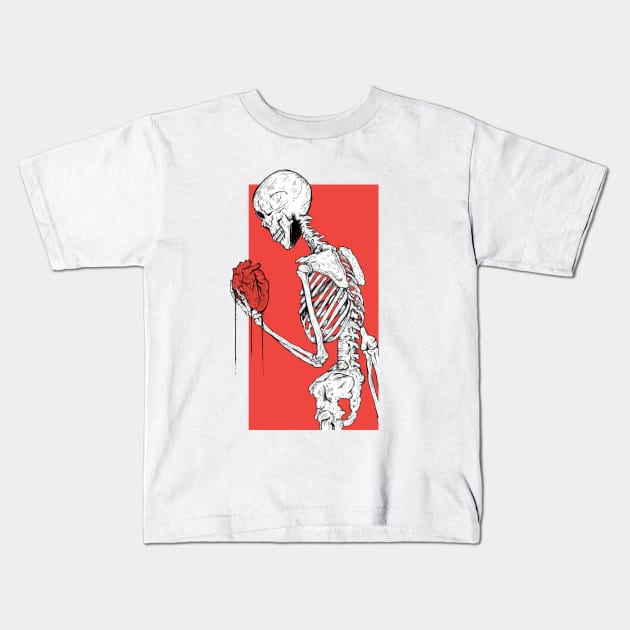 Skeleton holding your heart Kids T-Shirt by Jess Adams